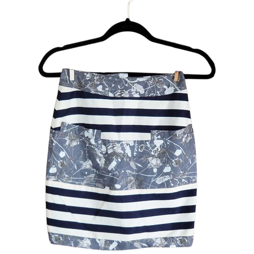 Opening Ceremony Pencil Skirt Stripe/Camo Prints Front Pockets Zip Button Back